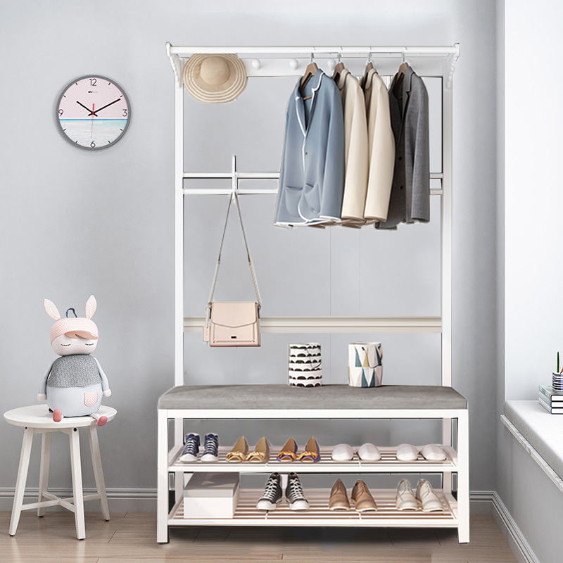 Entryway Bench with Coat Rack Shoe Bench Hall Tree with bench Hallway Organizer with Storage and 10 Hooks，White