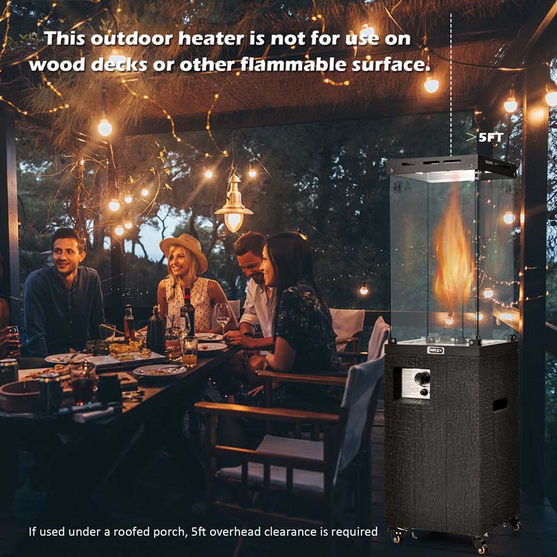 41000 BTU Propane Patio Heater with Lockable Wheels, Tempered Glass Tube, Waterproof Cover