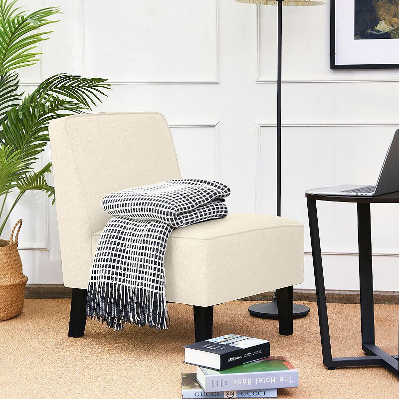 Single Fabric Modern Armless Accent  Sofa Chair with Rubber Wood Legs