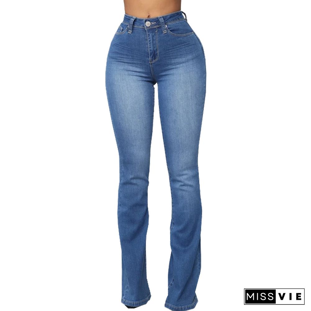 High Waist Full Length Slim Flare Jeans Pants