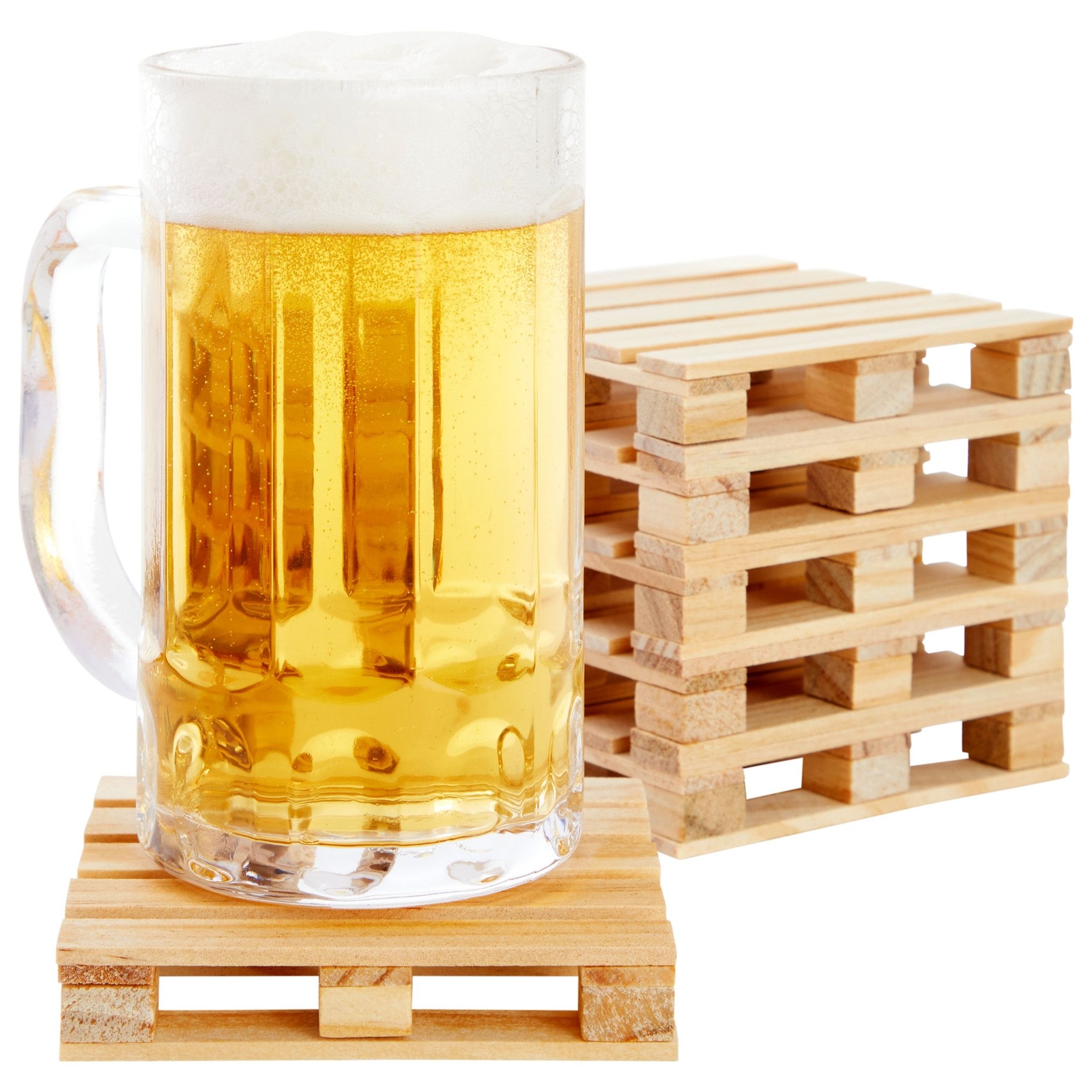 6 Pack Mini Wooden Pallet Coasters for Hot and Cold Drinks， Beverages