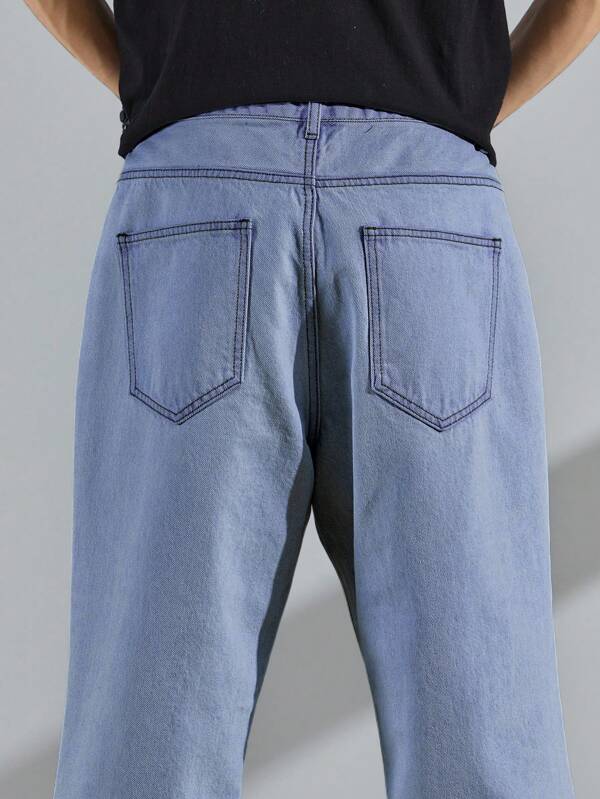 Men Slant Pocket Wide Leg Jeans