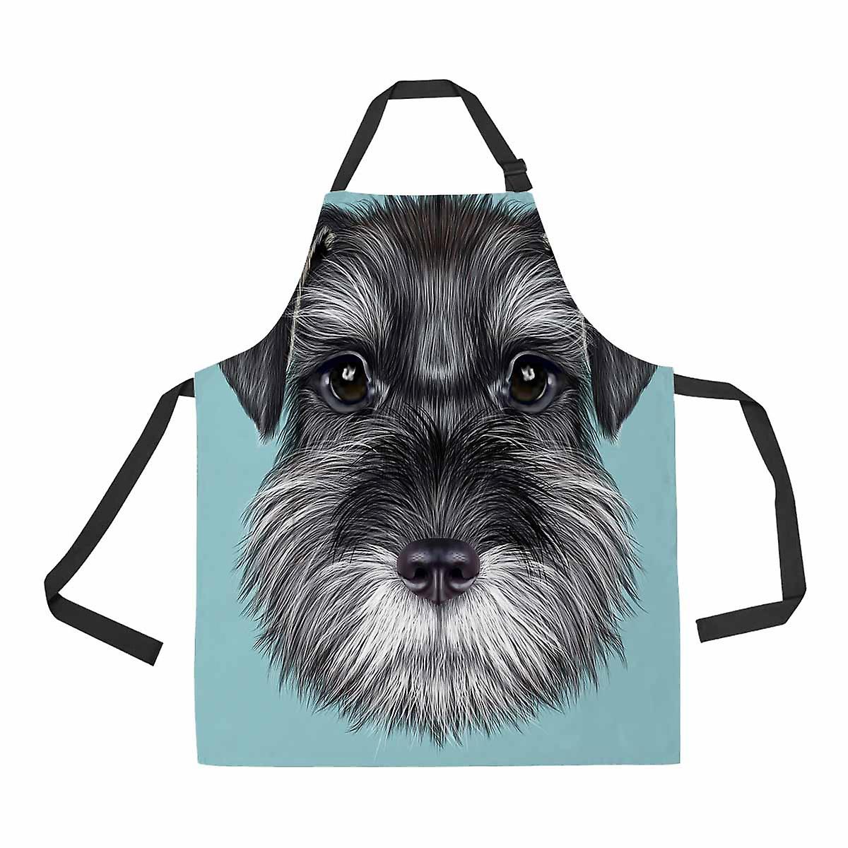 Schnauzer Dog Portrait Black Blue Unisex Adjustable Bib Apron With Pockets For Commercial Restaurant And Home Kitchen Use