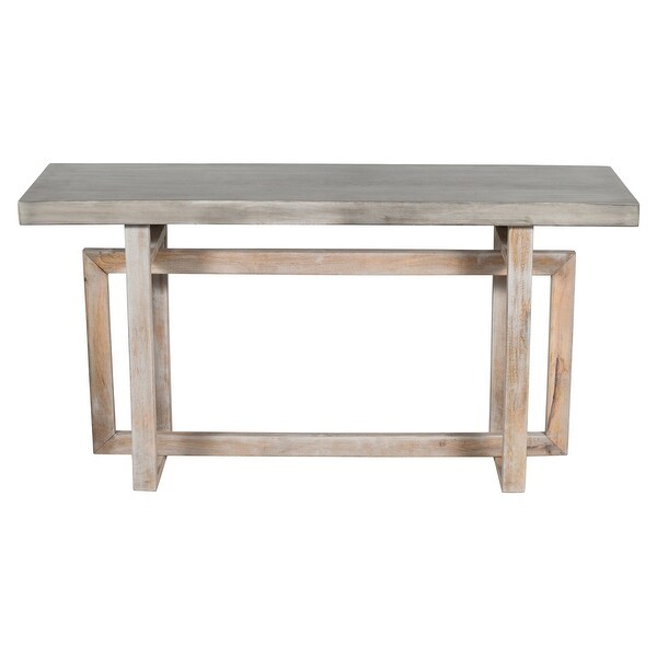 59 Inch Artisan Crafted Farmhouse Console Table with Geometric Interlocked Base， Rustic Light Brown