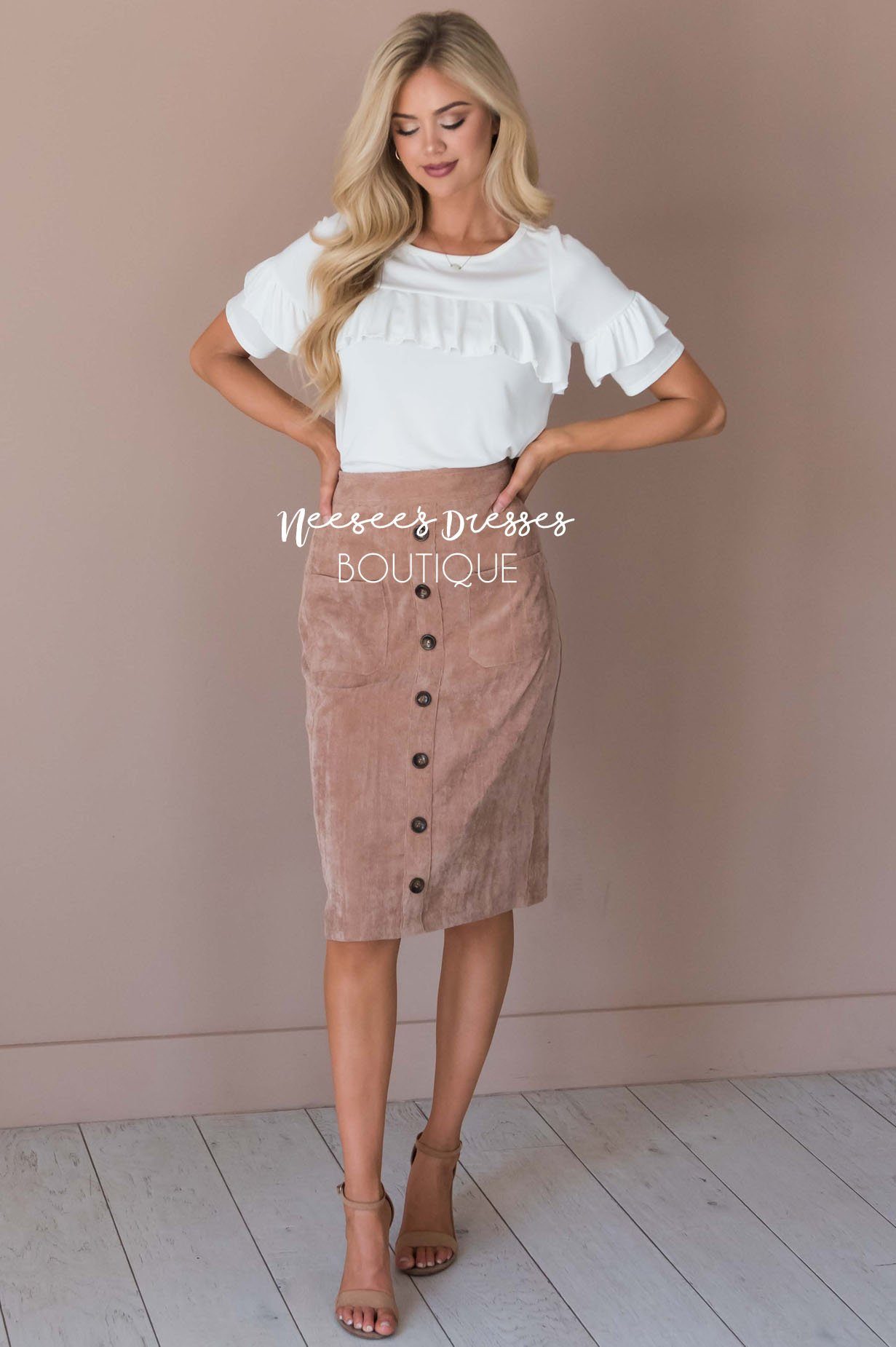 Corduroy Button Detail Skirt