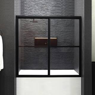 niveal Alvin 59 in. W x 56 in. H Sliding Framed Tub Door in Matte Black Finish LU82-59MB