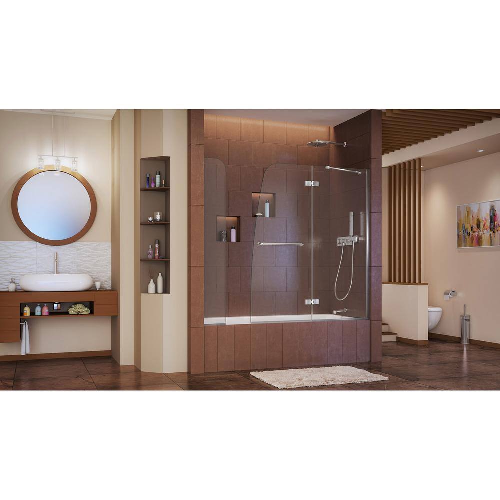 DreamLine Aqua Ultra 57 to 60 in. x 58 in. Semi-Frameless Hinged Tub Door with Extender in Chrome SHDR-3448580-EX-01