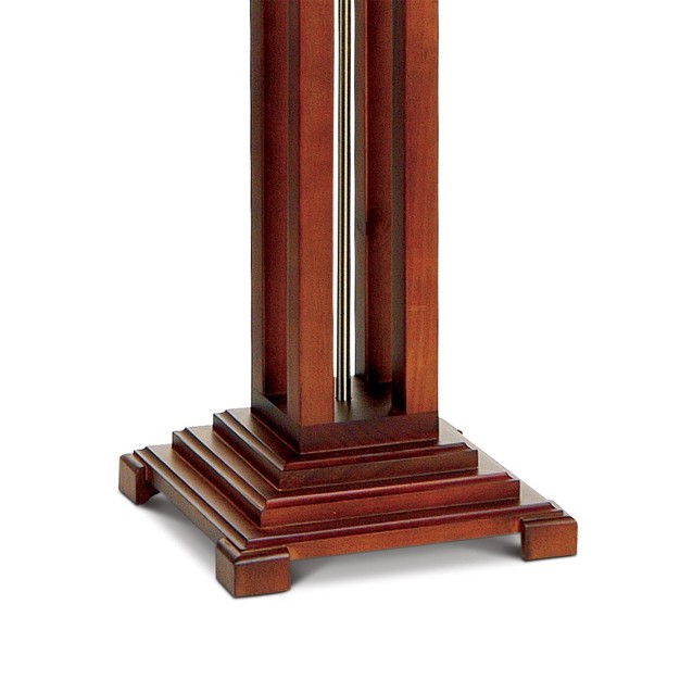 Tall Walnut Wood Column With Nightlight Wheat Stained Glass Shade For Living Room Bedroom House