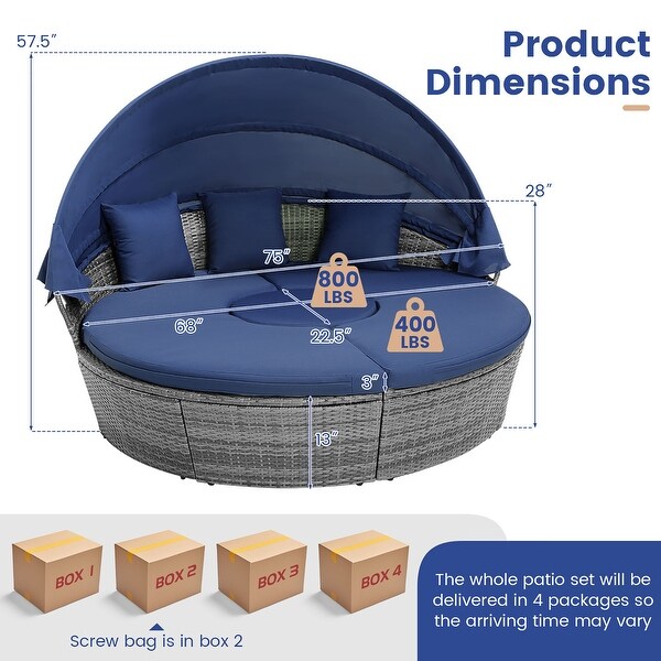 Gymax Outdoor Round Daybed w/ Retractable Canopy and Side Table Backyard