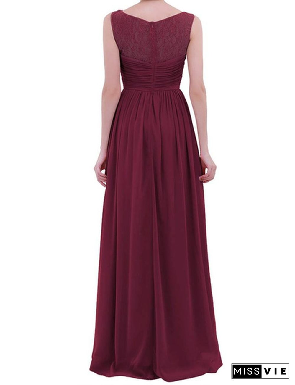 Women Chiffon Full Length Bridesmaid Wedding Evening Cocktail Dress Lace Sleeveless Dress US 4-16