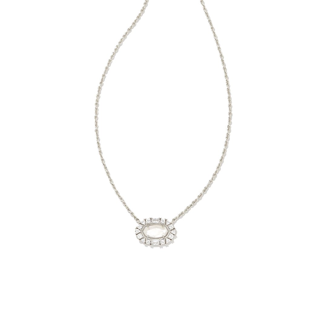 Kendra Scott  Elisa Silver Crystal Frame Short Pendant Necklace in Ivory Mother-of-Pearl