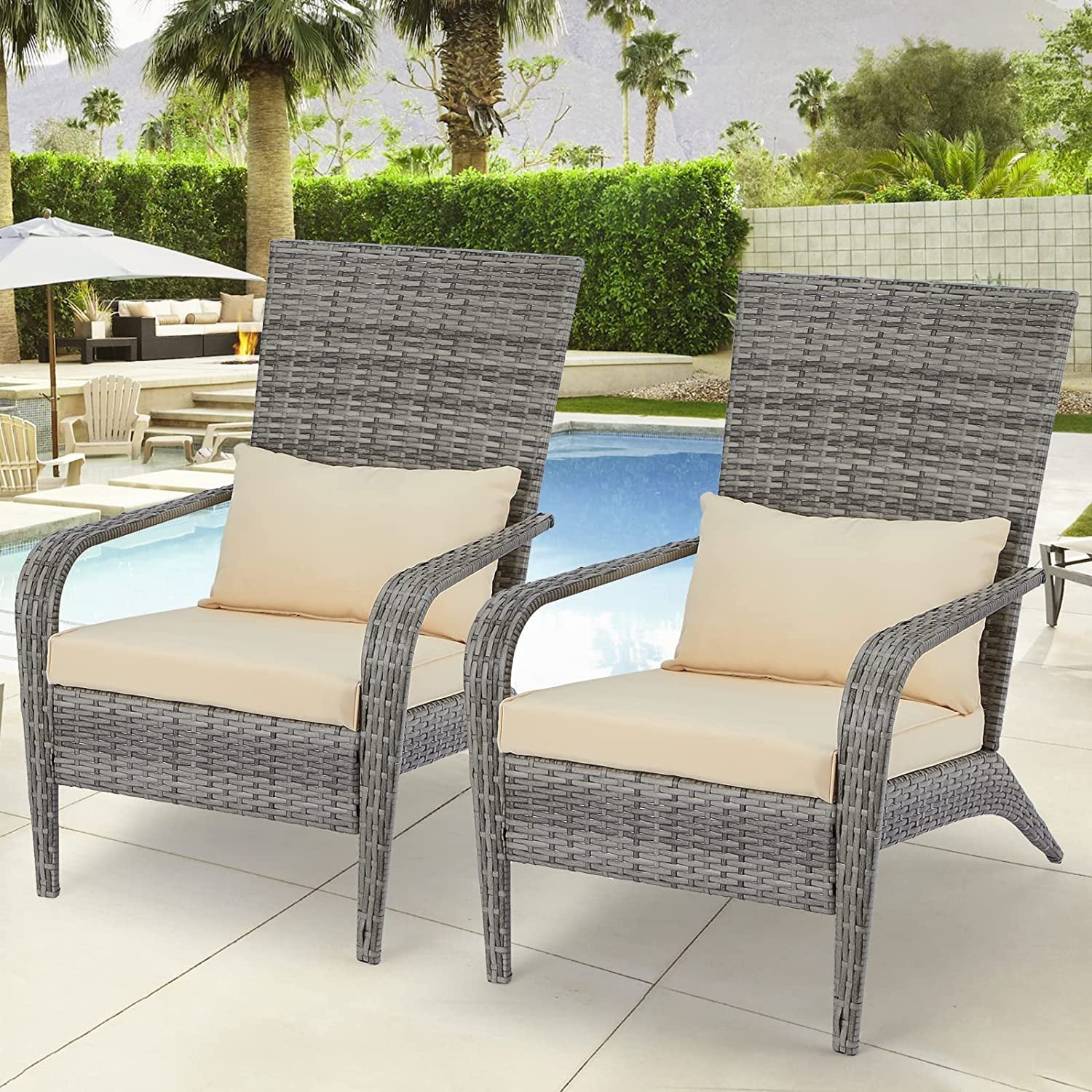 AECOJOY Patio Chairs Set of 2, High Back Wicker Outdoor Dining Chairs in Gray