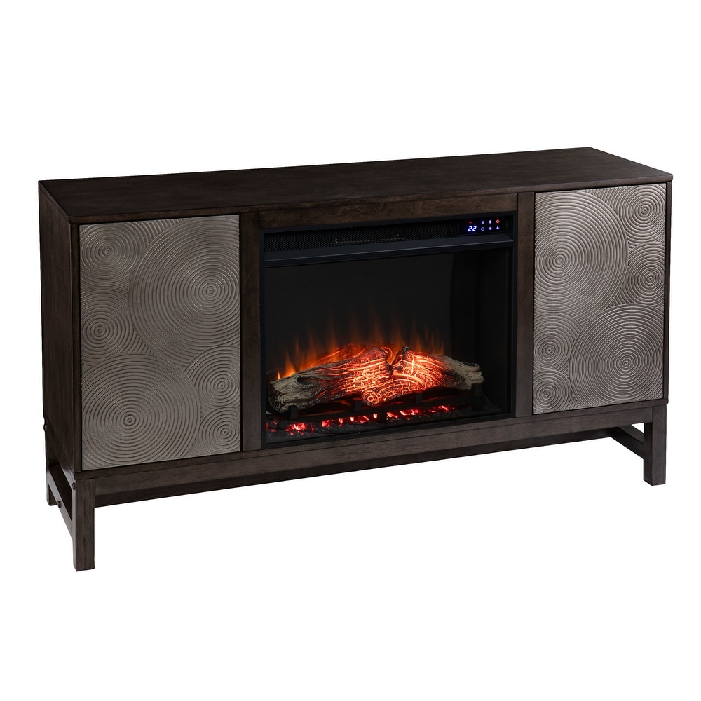 SEI Furniture Lanigan Contemporary Brown Wood Electric Fireplace