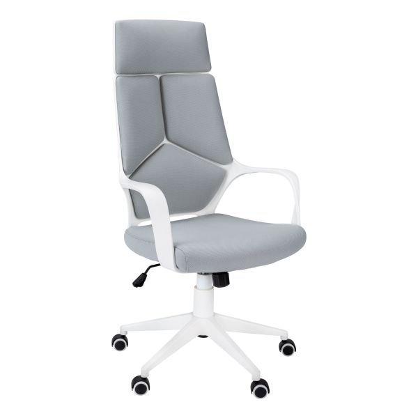 Office Chair， Adjustable Height， Swivel， Ergonomic， Armrests， Computer Desk， Work， Grey Mesh， White Metal， Contemporary， Modern