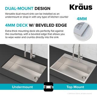 KRAUS Kore Workstation Drop-In Stainless Steel 30 in. Single Bowl Kitchen Bar Sink with Accessories KWT310-30