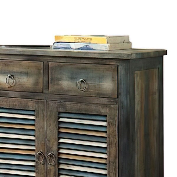 ACME Glancio Rectangular Console Table in Antique Oak and Teal