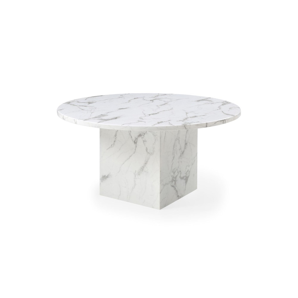 60'' Diameter Round Marble Table with Cubical Marble Base