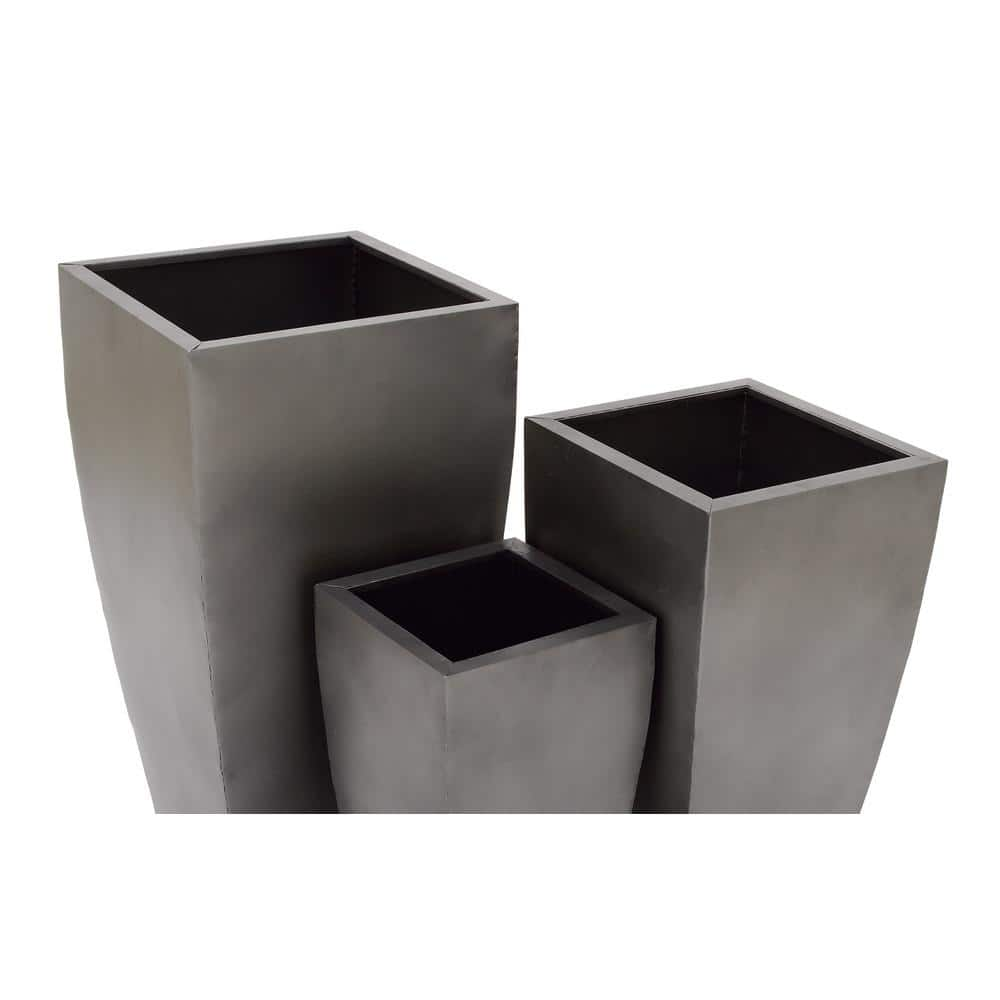 Litton Lane 15 in. x 30 in. Gray Metal Indoor Outdoor Light Weight Planter with Tapered Base and Polished Exterior (Set of 3) 53358