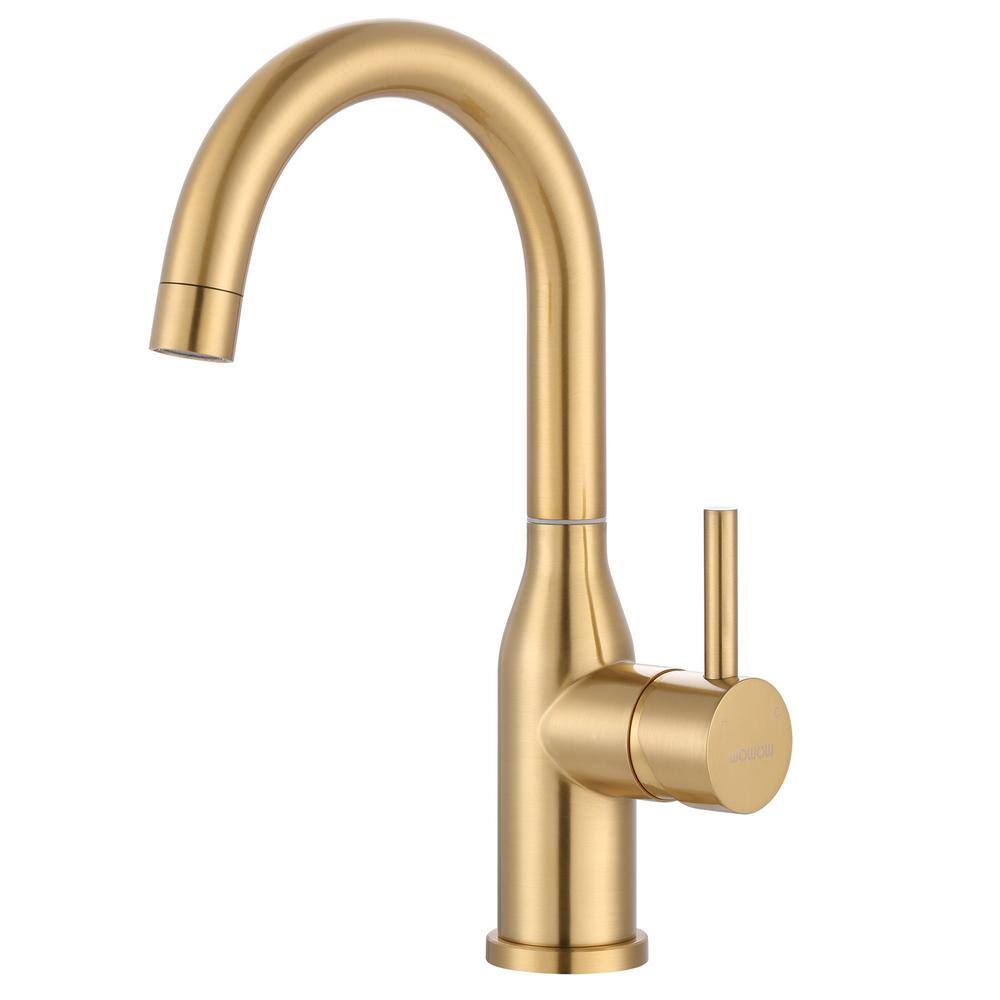 WOWOW Single Handle Gooseneck Bar Faucet with 360 Swivel in Brushed Gold 2320201G-BHHD