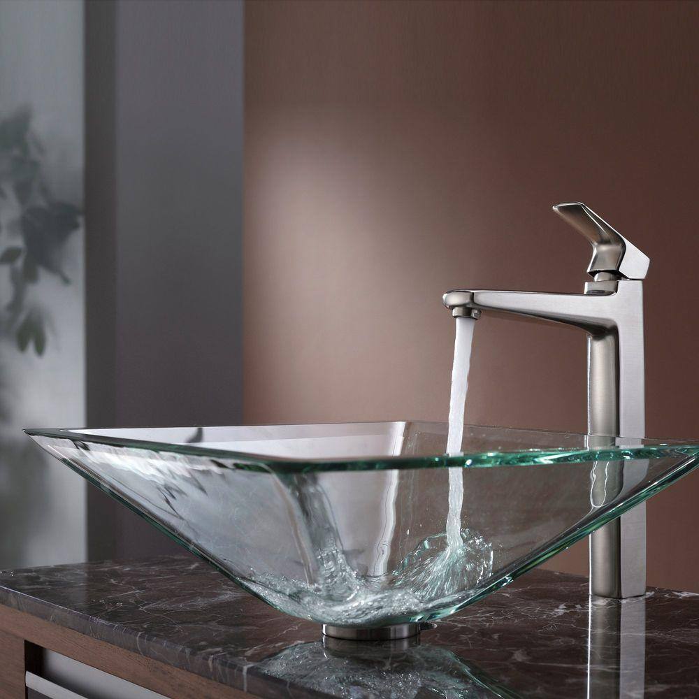 KRAUS Square Glass Vessel Sink in Clear GVS-901-19mm