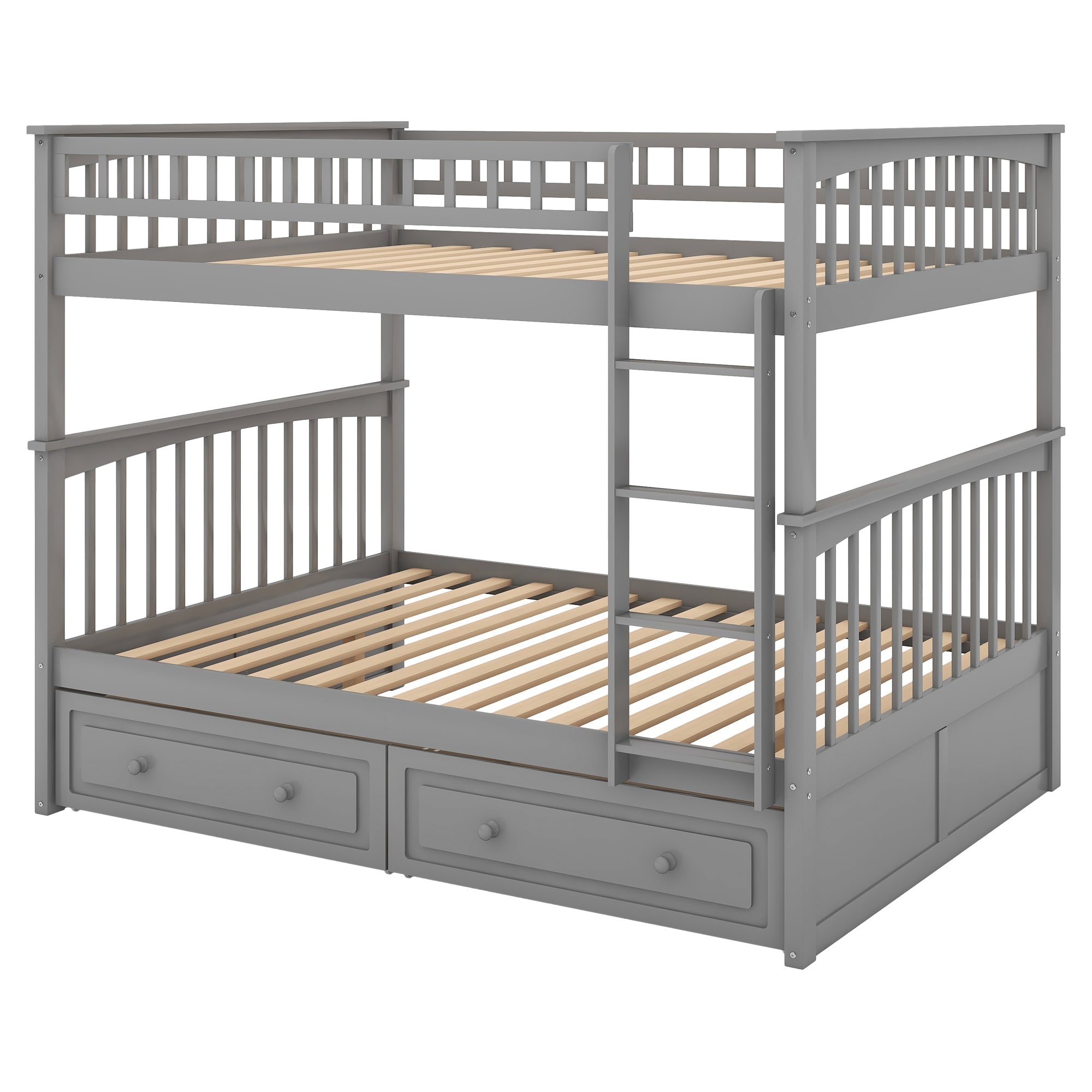 Full Over Full Solid Wood Full Size Bunk Bed with Two Storage Drawers, Convertible Bunk Bed Can be Converted Into Two Full Size Daybeds,Gray