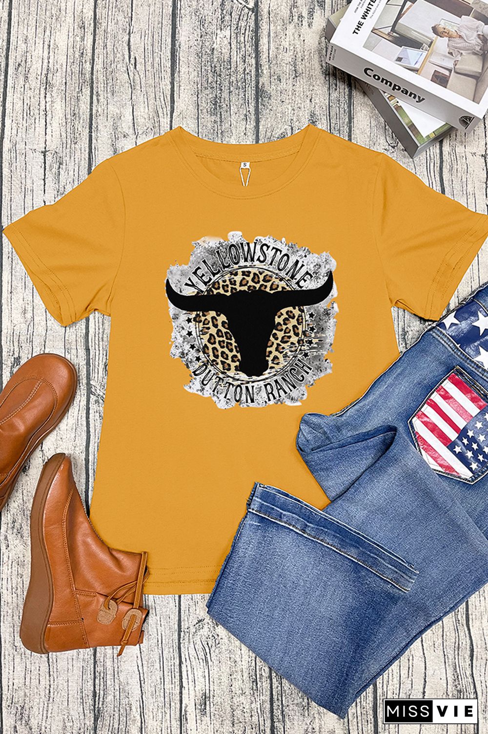 Yellowstone Dutton Ranch Leopard Short Sleeve Graphic Tee Wholesale