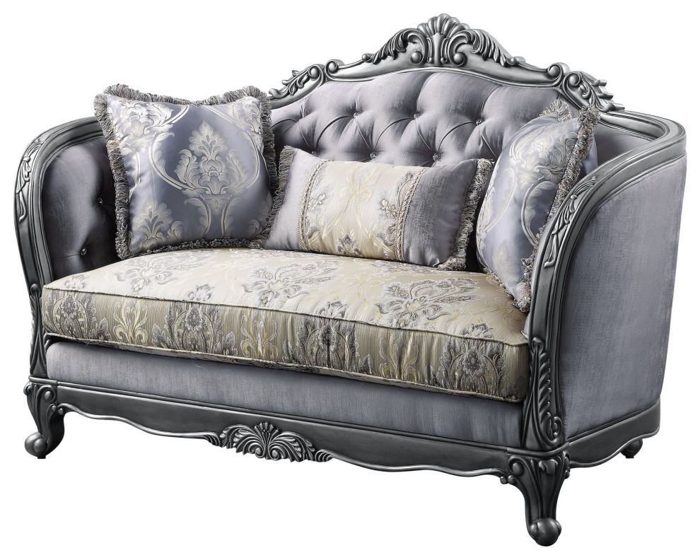 Benzara BM250201 Loveseat With Scrolled Molded Frame and Queen Anne Legs  Gray   Victorian   Loveseats   by Uber Bazaar  Houzz