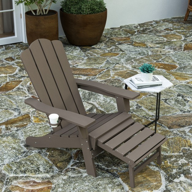 Merrick Lane Adirondack Rocking Chair With Cup Holder Weather Resistant Hdpe Adirondack Rocking Chair In Brown Set Of 2