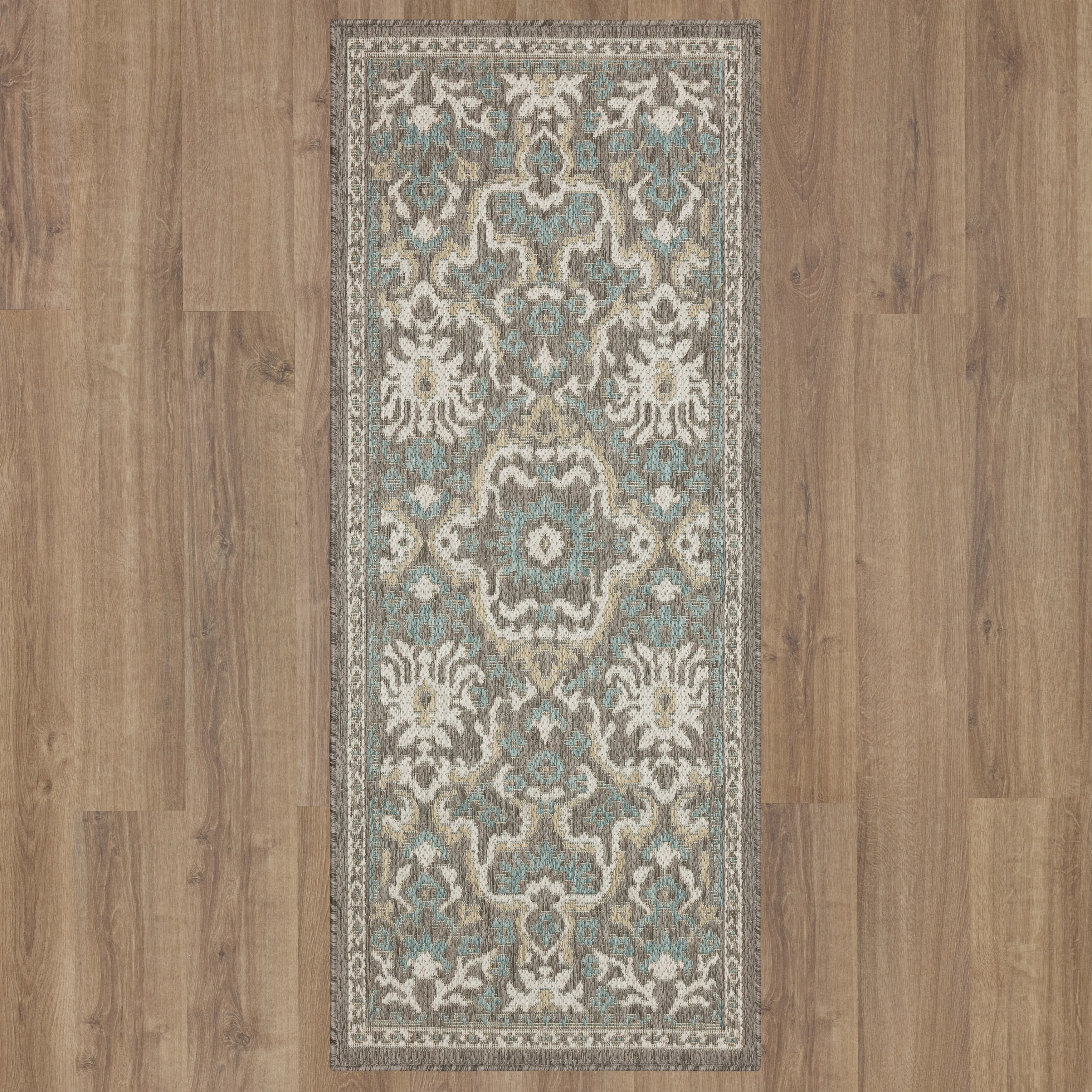 Mohawk Outdoor Home 5 x 8 Oushak Platinum Aqua Indoor-Outdoor Rug