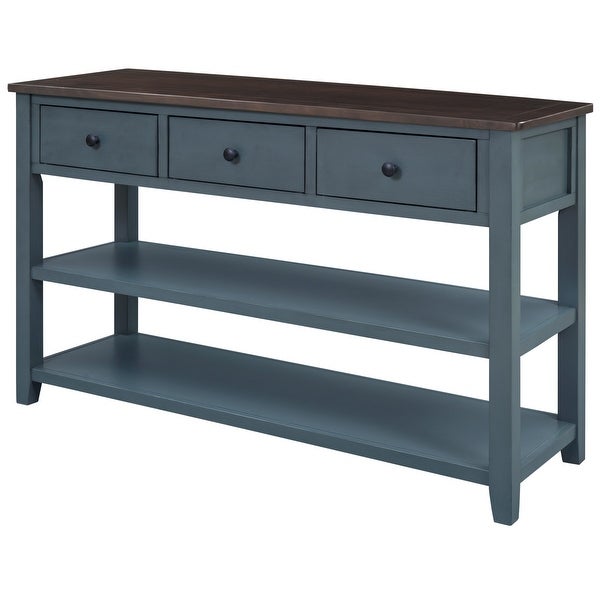 Navy 3-drawer Entryway Console Table with 2-Tier Open Shelves