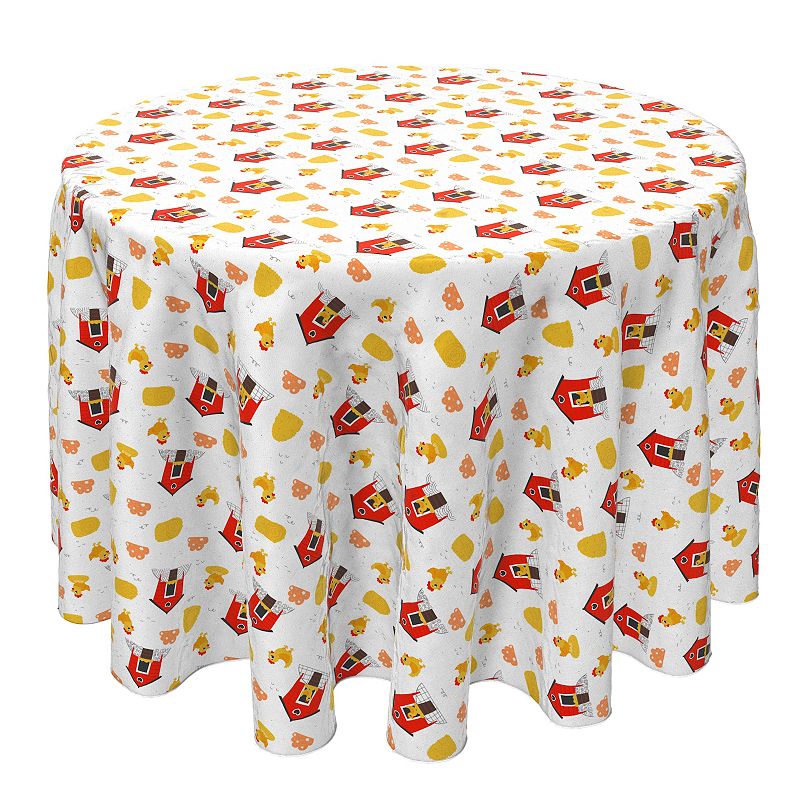 Round Tablecloth， 100% Cotton， 60 Round， Cartoon Farm