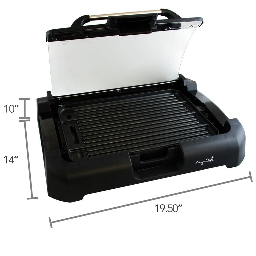 MegaChef 165 sq. in. Black Reversible Indoor Grill and Griddle with Removable Lid 985101713M