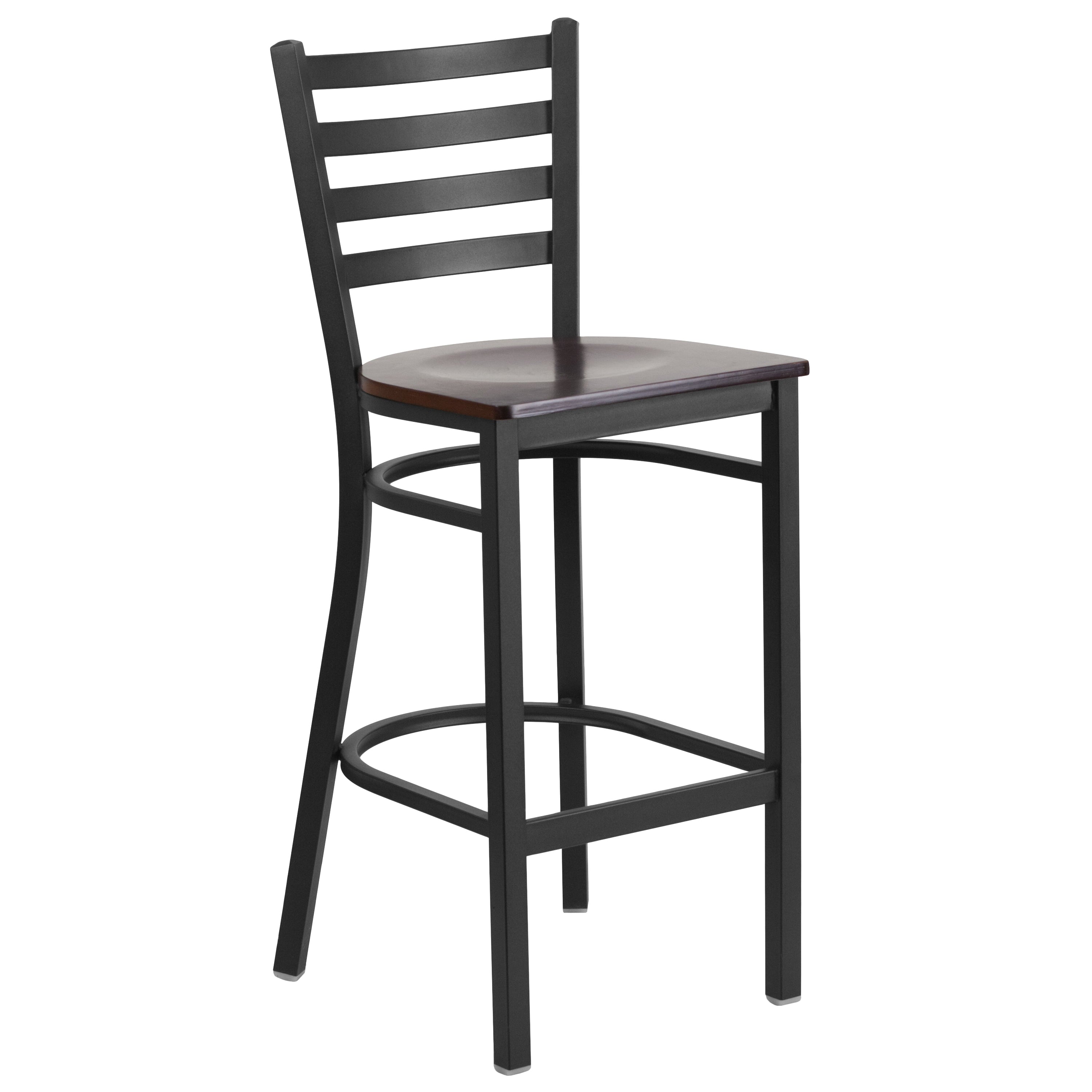 Flash Furniture HERCULES Series Black Ladder Back Metal Restaurant Barstool - Walnut Wood Seat