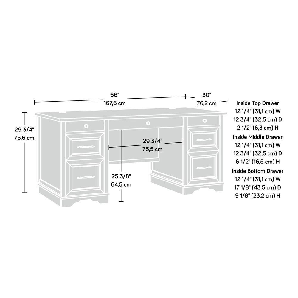 SAUDER Rollingwood Country 65.984 in. Brushed Oak 7-Drawer Executive Desk with Keyboard Shelf 431432