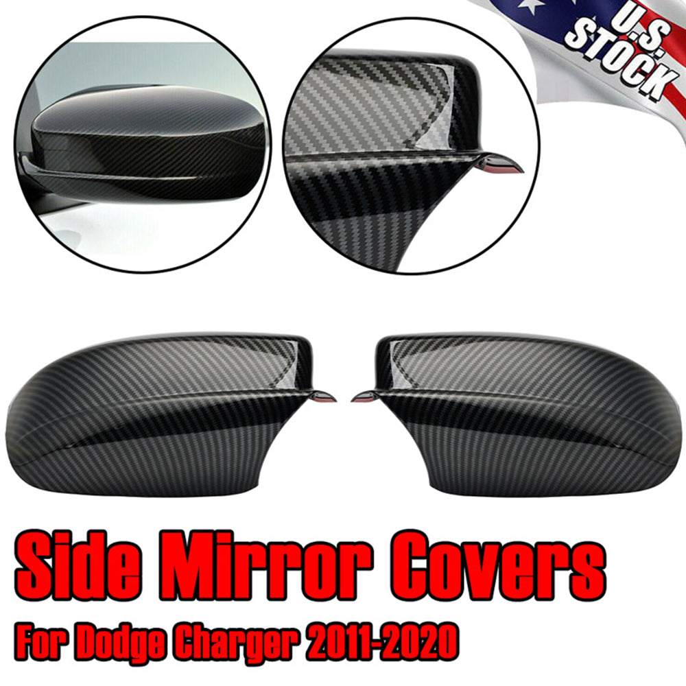 Rear View Mirror Covers Cap， Black Carbon Fiber Look ABS Plastic Smooth Surface Left and Right Mirror Covers for Chrysler 300 2011-2019， 200 2011-2014， for Dodge Charger 2011-2020