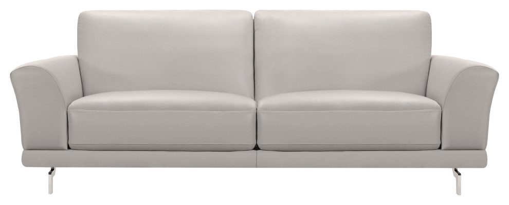 Everly Sofa  Genuine Dove Gray Leather With Brushed Stainless Steel Legs   Midcentury   Sofas   by GwG Outlet  Houzz