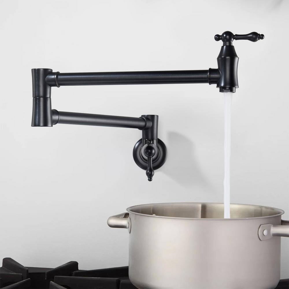 GIVING TREE Wall Mount Faucet Pot Filler Faucet with Double Lever Handle in Matte Black XLHDDOTU0145