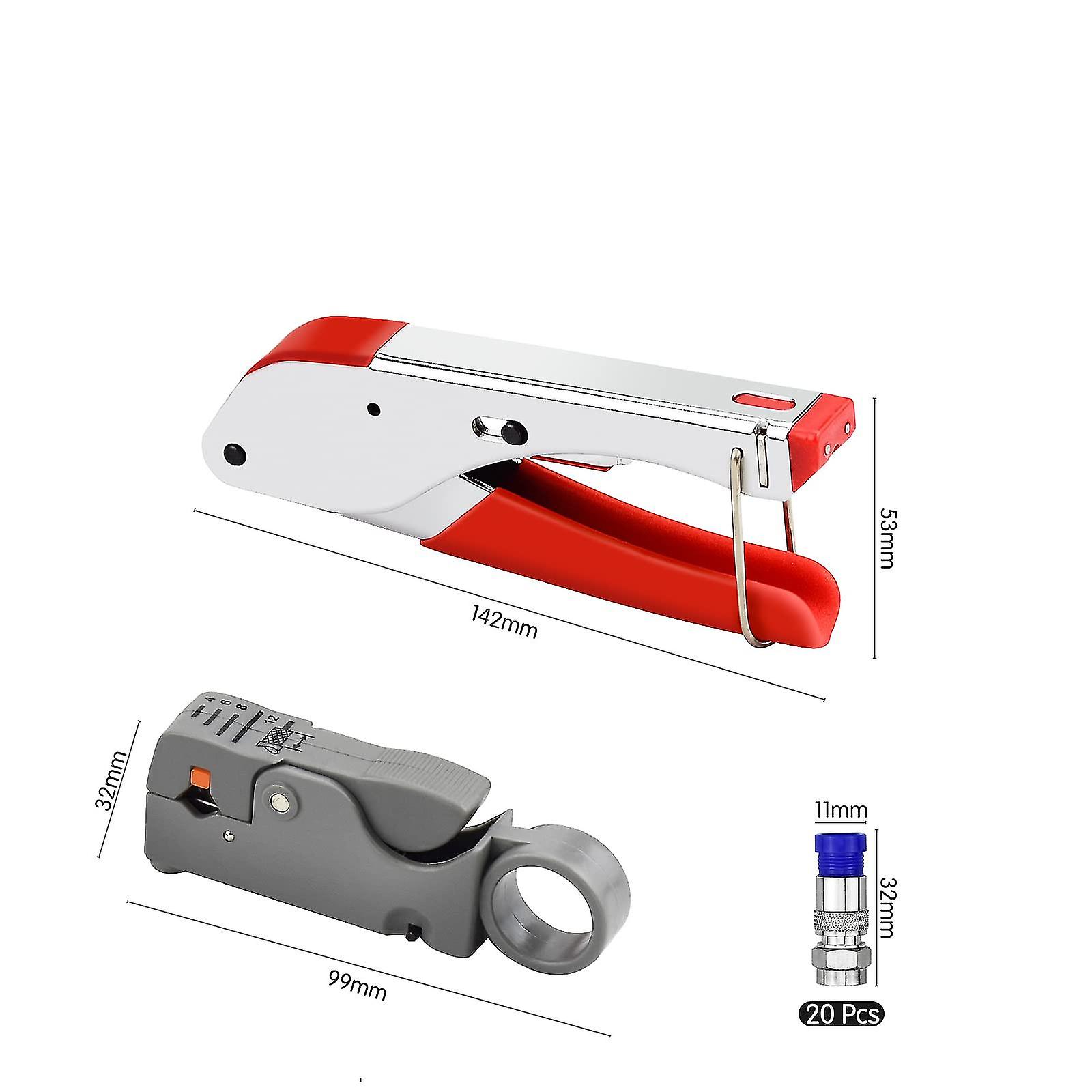 Crim Pliers Set， Crim Pliers With 20 F Plugs Coaxial Cable Tool Kit Rg59 Rg6 Double Blade Crimper Pliers Wires Crim Kit