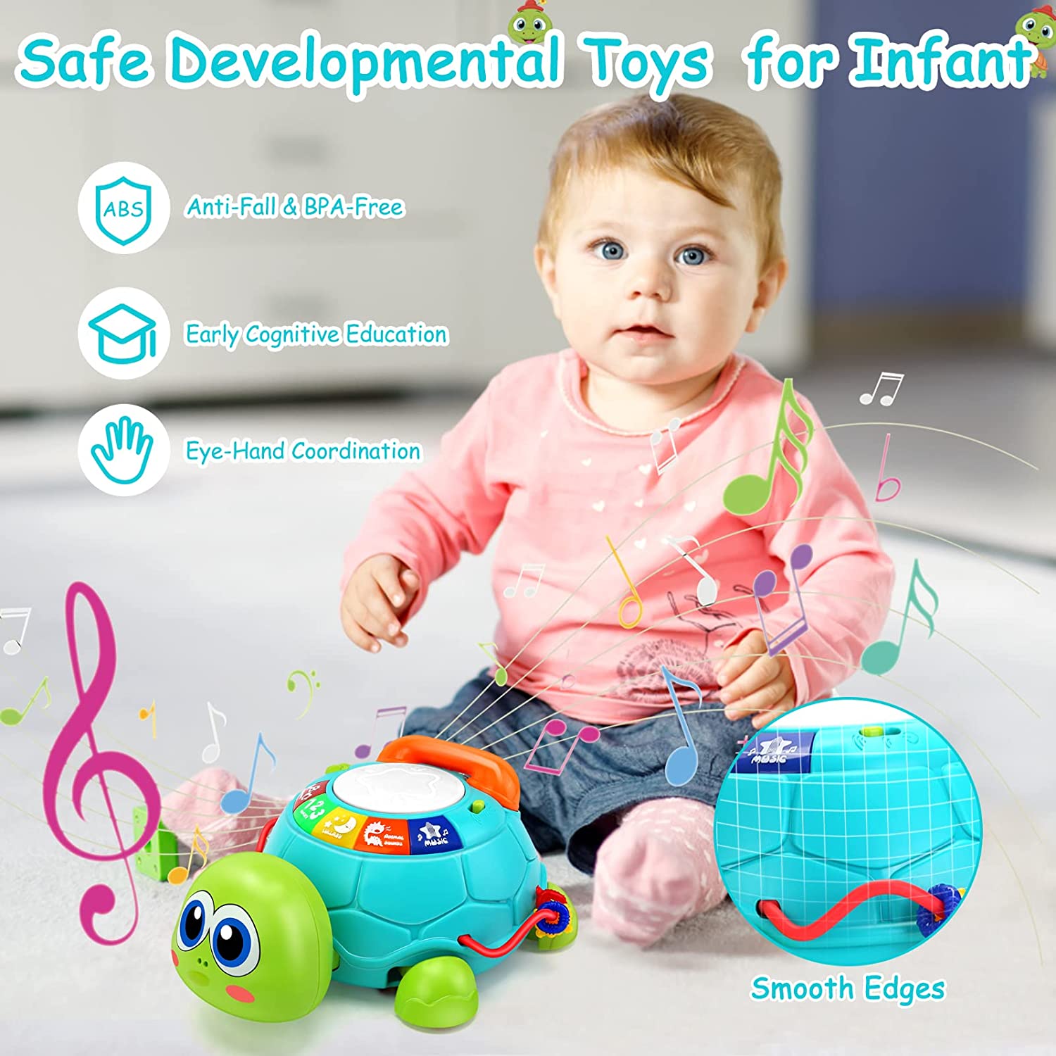 Baby Toys 6-12 Months， Musical Turtle Crawling Toys， Light and Sound， Educational Learning Toys， Toddler Toys for 12-24 Months