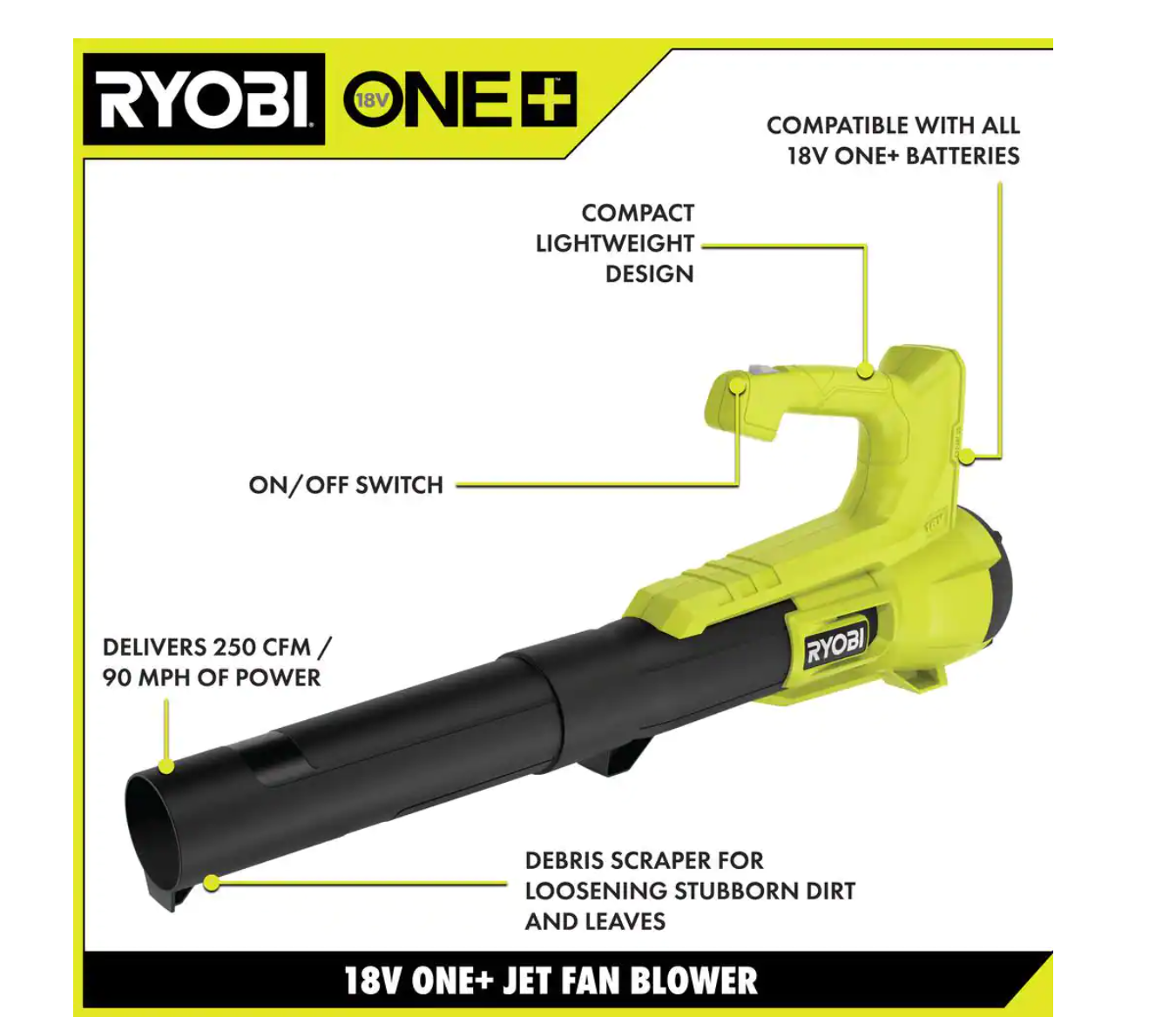 RYOBI P21110VNM ONE+ 18V 90 MPH 250 CFM Cordless Battery Leaf Blower with 4.0 Ah Battery and Charger