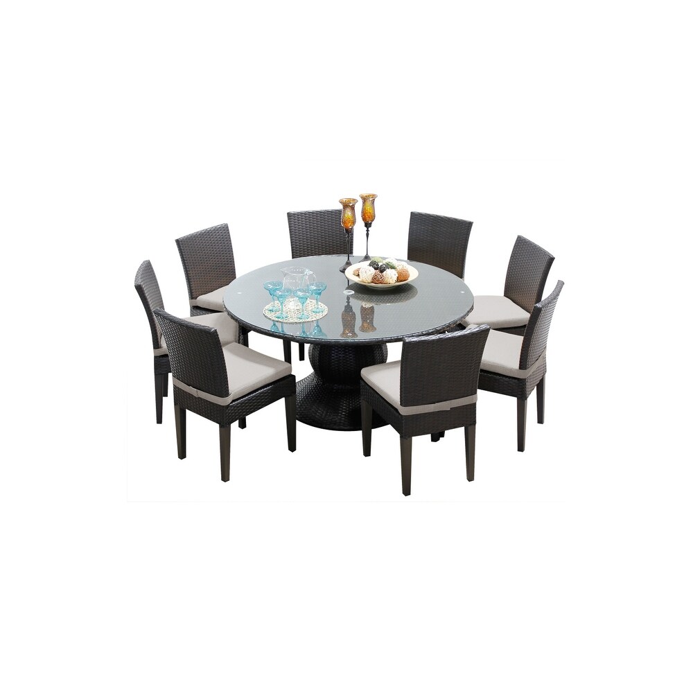 Napa 9 Piece Round Outdoor Patio Wicker Dining Set with Cushions