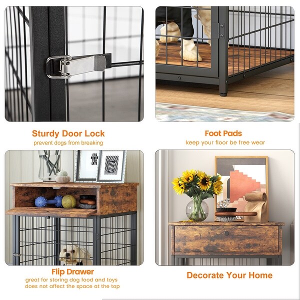 Furniture Style Wood，with Dog Crate，End Table with Storage Console(Rustic Brown; 19.69''w x 22.83''d x 26.97''h) - 26.97