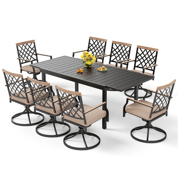 MAISON ARTS 7/9Piece Outdoor Patio Dining Set，6/8 Metal Swivel Dining Chairs，1 Rectangular Expandable Table