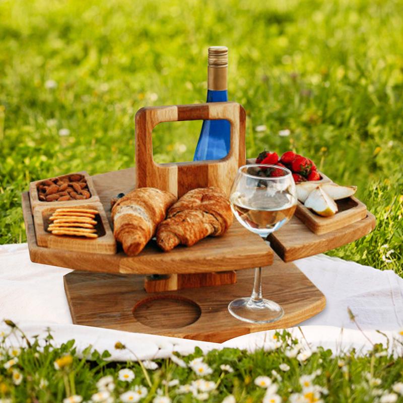 UMMH Folding Picnic Table Outdoor Wine Picnic Table Outdoor Beach Bar Table Snack And Cheese Tray With 2 Wine Glasses Holder