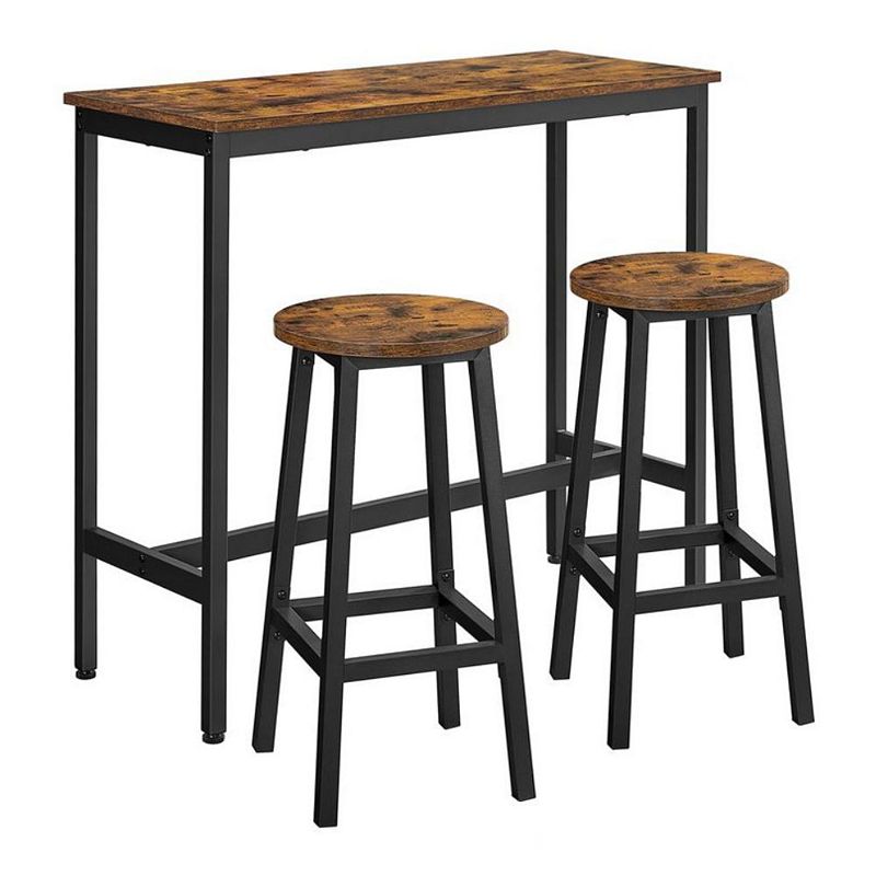 BreeBe Brown and Black Bar Table with 2 Round Stools