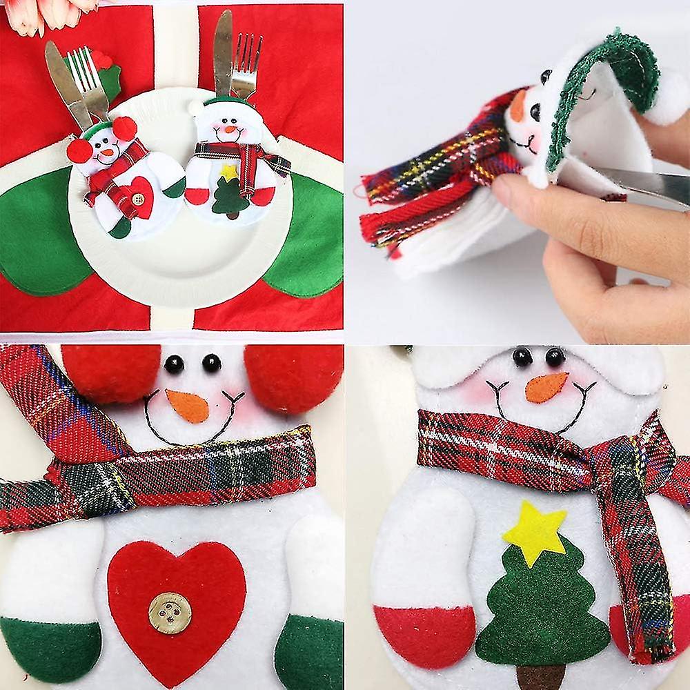 10pcs Silverware Costume Dinner Cutlery Holder Snowman Shaped Bags Knife Forks Bag For Table Decoration Baobao Christmas