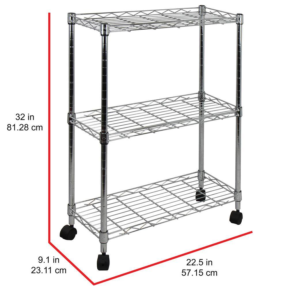 Oceanstar Chrome 3-Tier Metal Garage Storage Shelving Unit 9.1 in. W x 32 in. H x 22.50 in. D AUS1477