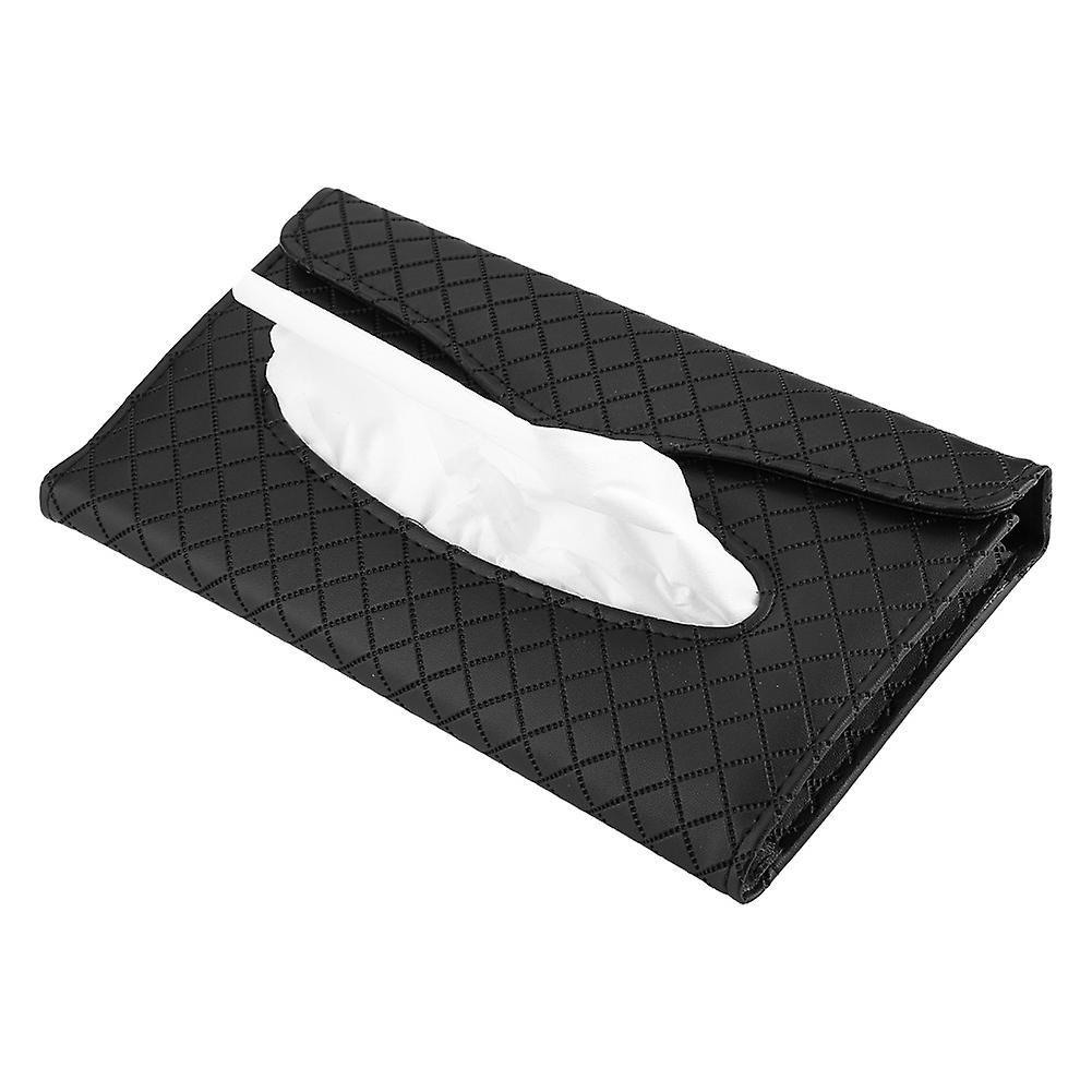 PU Leather Car Paper Box Sun Visor Tissue Towel Napkin Case Hang Storage Organizer Black