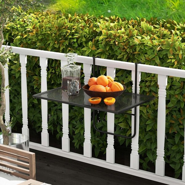 Balcony Railing Table with Adjustable Hooks Hanging Folding Deck Table