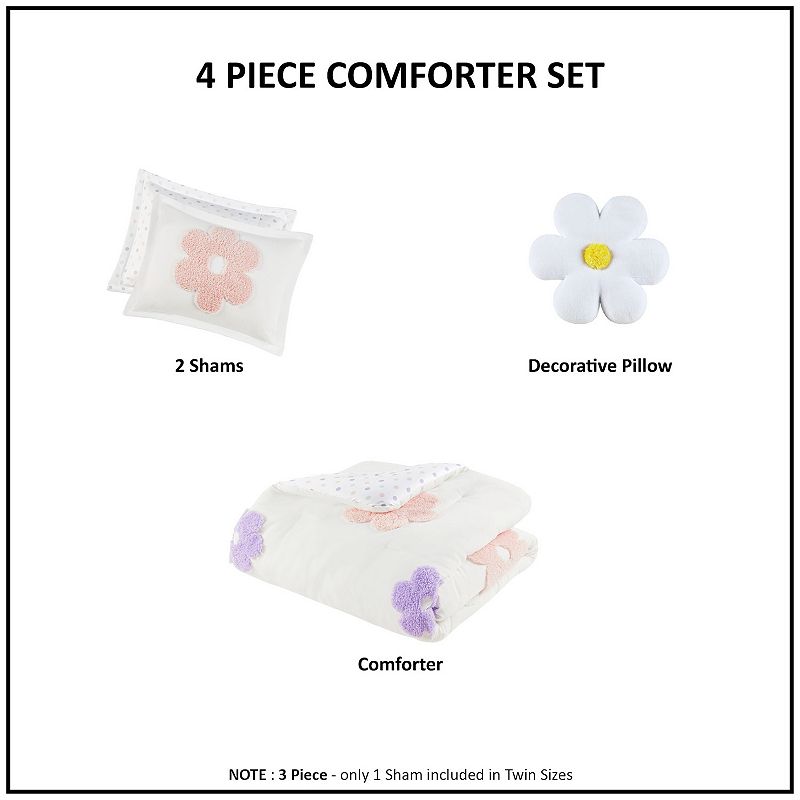 Urban Habitat Kids Madeline Floral Reversible Tufted Chenille Comforter Set with Flower Throw Pillow